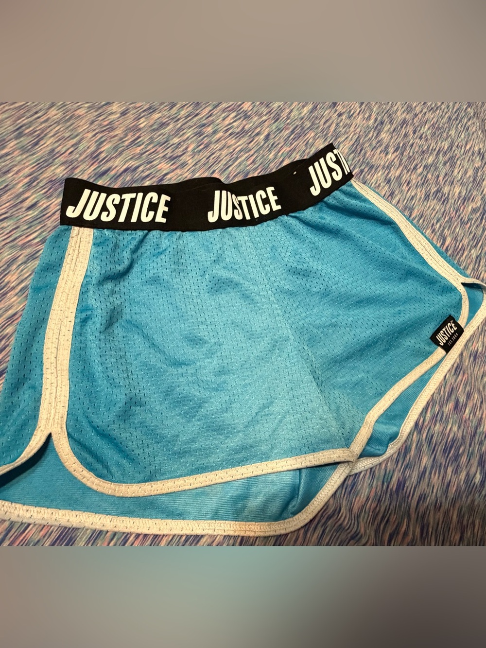 Justice Teal Athletic Mesh Shorts with Black Logo Waistband